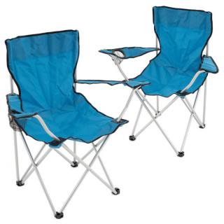 2x skládací cestovní židlička textilní + kovový rám, s područkami, modrá, do 120 kg