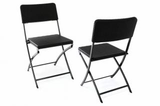 2x skládací kovová venkvoní židle, sedák a opěrka plast (imitace ratanu)