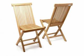 2x skládací zahradní židle z teakového dřeva, bez područek