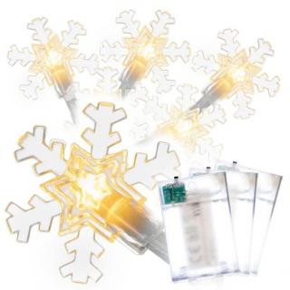 3x dekorativní vánoční řetěz sněhové vločky teple bílý, na baterie, vnitřní, časovač, 1,9 m