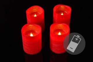 4x elektrická umělá svíčka na baterie červená, pravý vosk, na dálkové ovládání, výška 10 cm