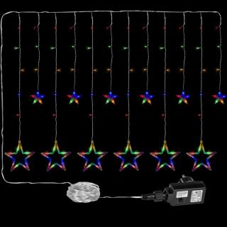 Barevný závěs do okna- svítící hvězdy barevné, trvalé svícení / blikání, 2x1 m