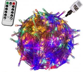 Dálkově ovládaný LED řetěz do zásuvky venkovní + vnitřní, barevný, časovač, efekty, 20 m