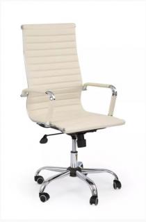 Designová kancelářská židle ekokůže / kov, chrom + béžová, do 120 kg