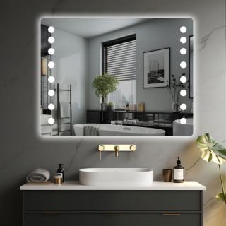 Designové nástěnné zrcadlo do koupelny, led osvětlení, odmlžování, 70x50 cm