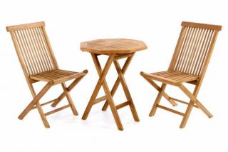 Dřevěný nábytek na balkon - menší set stůl + 2 skládací židle, teakové dřevo