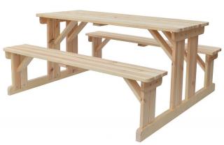Dřevěný set stolu a lavic na venkovní (pivní set), přírodní nelakované dřevo, 180 cm
