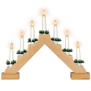 Dřevěný vánoční svícen se 7 elektrickými svíčkami, jehlan, na baterie, 39x31x5 cm