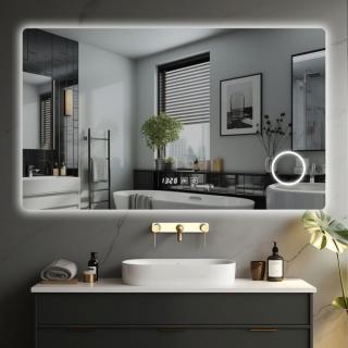 Koupelnové zrcadlo 90x70 cm moderní s led osvětlením a kosmetickým zrcátkem
