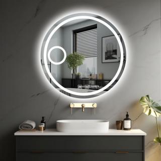 Kulaté koupelnové zrcadlo průměr 60 cm s osvětlením a make-up zrcátkem