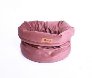 Kulatý pelíšek pro psa / kočku pratelný, sametová látka, růžový, 40x31 cm