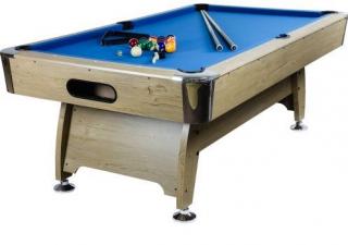 Kulečník 8 ft billiard pool s děrami modrá / světlý dřevodekor, vč. vybavení, 145 kg