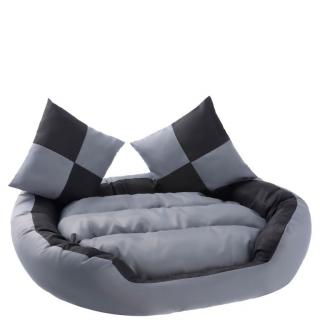Kvalitní pelech pro psa s voduodpudivým potahem + 2 polštářky, černá / šedá, 80x75 cm