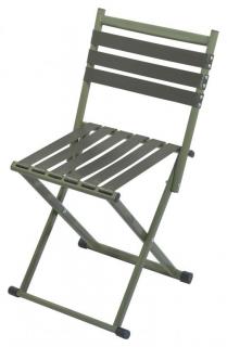 Malá skládací stolička přenosná s opěrkou, kovový rám + textilní pásy, do 130 kg, army zelená