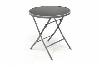Malý kulatý stolek na balkon / terasu kov + sklo, stříbrná / černá, průměr 70 cm