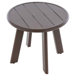 Malý zahradní stolek hliníkový kulatý, odpojitelné nohy, tmavě hnědý, průměr 52,5 cm