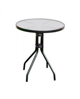 Menší kulatý zahradní stolek kovový se skleněnou deskou, černý, průměr 60 cm