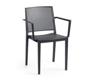 Moderní stohovatelná venkovní židle s područkami pevný plast do 150 kg, antracit (tmavě šedé)