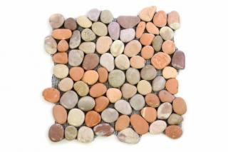 Mozaikový obklad z říčních kamínků krémový, 1x síťka 30x30 cm
