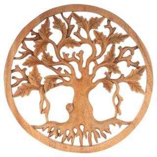 Nástěnná dřevěná dekorace strom života, ručně vyřezávaná, kulatá, průměr 30 cm