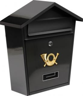 Nástěnná poštovní schránka venkovní pro rodinné domy, rovná stříška, černá