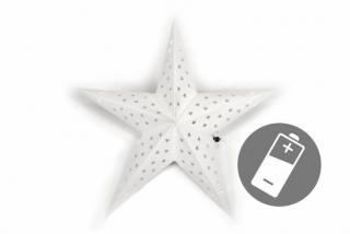 Papírová vánoční svítící hvězda k zavěšení bílá, na baterie, časovač, průměr 60 cm