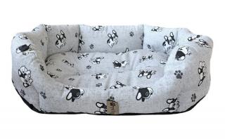 Pelíšek pro psa potisk buldog, šedý, pratelný, 65x50 cm
