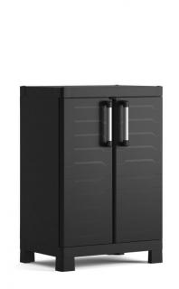 Plastová policová skříňka uzamykací do dílny / garáže / sklepa, černá, nízká, 65x45x97 cm