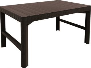 Plastový venkovní stůl v ratanovém designu, 2 polohy výšky, hnědý, 116x72 cm