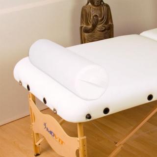 Polštář ve tvaru válce pro masážní stoly, bílý, kožený, 68x15 cm