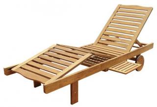Relaxační zahradní lehátko z masivního dřeva akácie, polohovatelné, stolek, kolečka