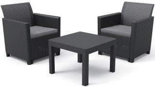 Set 2+1 na balkon křesílka + čtvercový stolek, umělý ratan, grafitově šedý