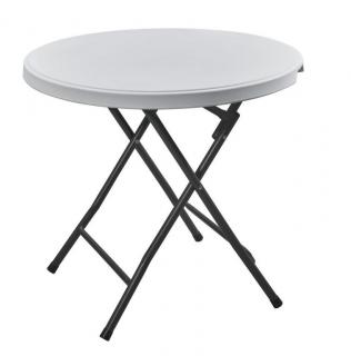Skládací cateringový / kempingový stolek kulatý, ocel + tvrdý plast HDPE, bílý, průměr 80 cm