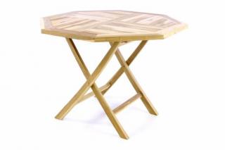 Skládací venkovní stolek osmiúhelníkový na balkon / terasu, teak, průměr 100 cm