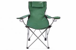 Skládací židle kempingová, kovová kostra + textilní potah, s polštářkem, zelená