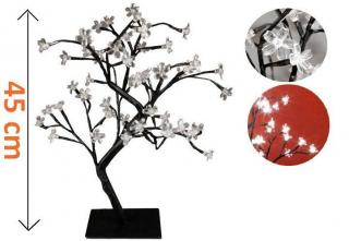 Umělý dekorativní strom se svítícími květy LED, vnitřní, do zásuvky, 45 cm