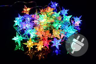 Vánoční dekorativní svítící řetěz z hvězd barevný venkovní + vnitřní, 40 ks, 14 m