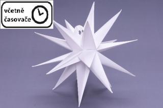 Vánoční hvězda svítící led na baterie vnitřní s časovačem, PVC, bílá, 35 cm