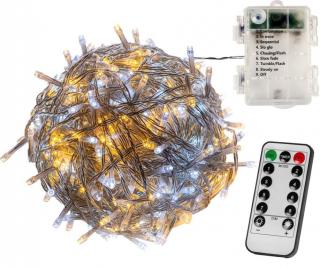 Vánoční LED řetěz s průhledným kabelem teple / studeně bílý, venkovní + vnitřní, na baterie, DO, 10 m