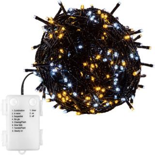 Vánoční světelný řetěz na baterky venkovní + vnitřní, teple / studeně bílá, časovač, efekty, 10 m