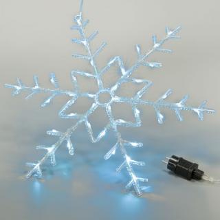 Vánoční závěsná svítící vločka velká studeně bílá do zásuvky venkovní + vnitřní, časovač, 55 cm