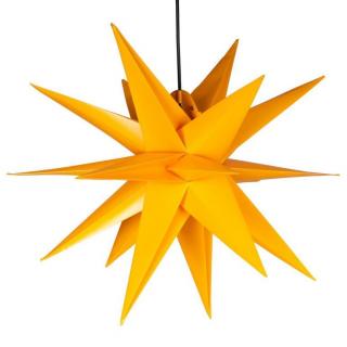 Velká vánoční hvězda k zavěšení, osvětlená LED žárovkou, na baterie, časovač, žlutá, 55 cm