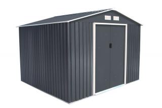 Velký kovový zahradní domek / garáž s posuvnými dveřmi, uzamykatelný, šedý, 277x255x202 cm
