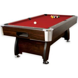 Velký kulečník billiard pool s děrami 8 ft červená / hnědý dřevodekor, vč. vybavení, 145 kg