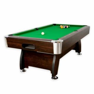 Velký kulečníkový stůl pool s děrami zelená / hnědý dřevodekor, vč. vybavení, 125 kg