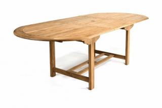 Velký zahradní rozkládací stůl z teakového dřeva, otvor na slunečník, 170 - 230 cm