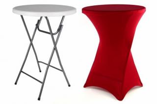 Vysoký kulatý párty stolek ke stání venkovní + vnitřní vč. napínacího designového potahu, červený, 80x80x110 cm