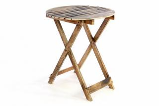 Vyšší kulatý stolek dřevěný- opálený vzhled, interiér / exteriér, průměr 50 cm