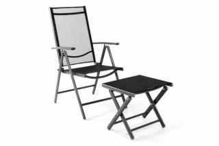Zahradní relaxační židle se stoličkou pod nohy, šedá / černá
