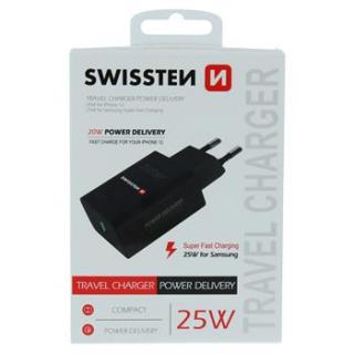 SWISSTEN SÍŤOVÝ ADAPTÉR 25W PRO IPHONE A SAMSUNG ČERNÝ